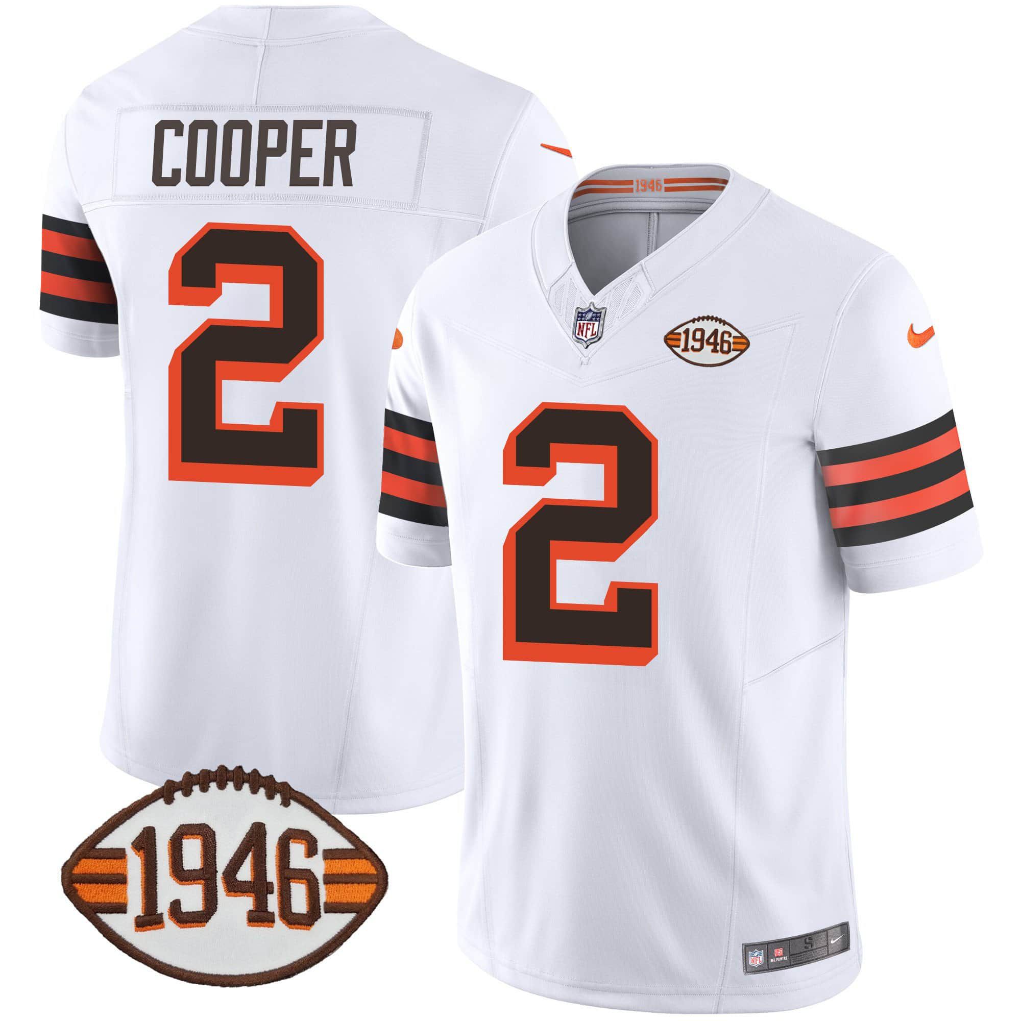 Men Cleveland Browns #2 Cooper White 1946 75th Anniversary Patch 2024 Nike NFL Jersey